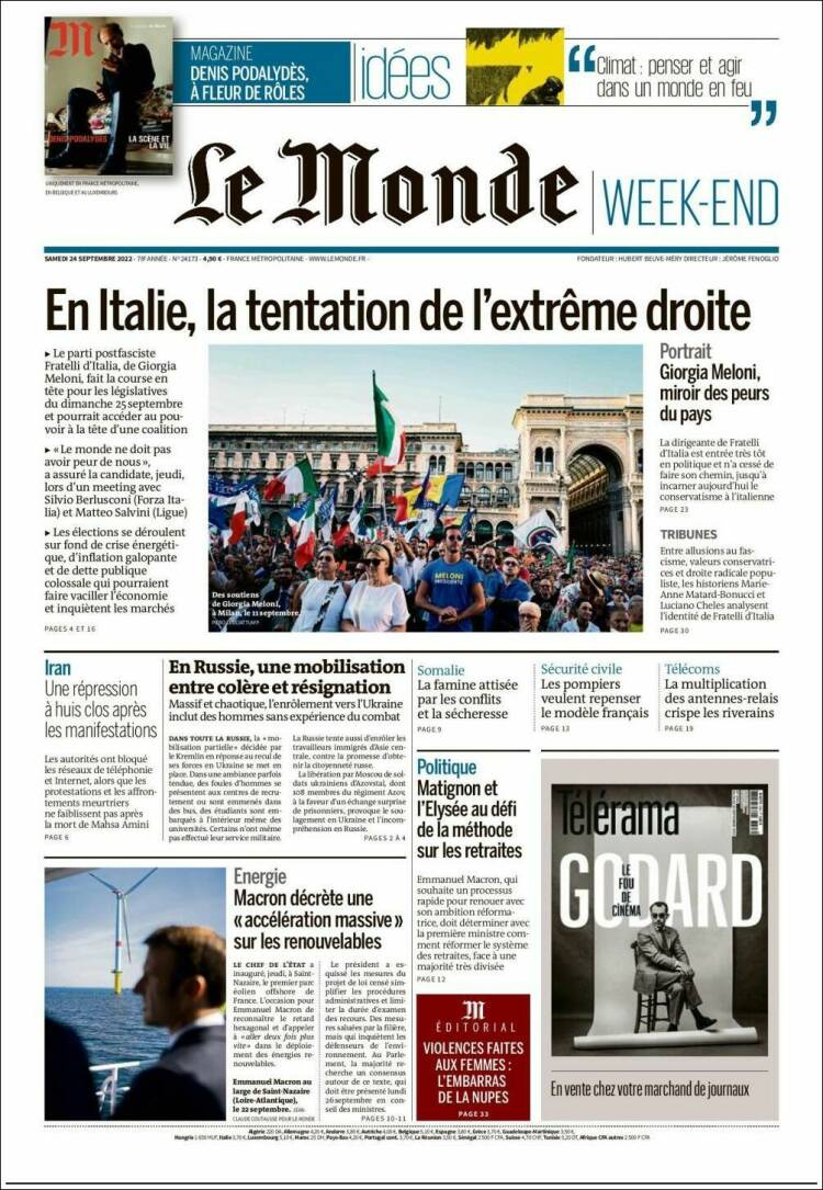 Portada de Le Monde (Francia)