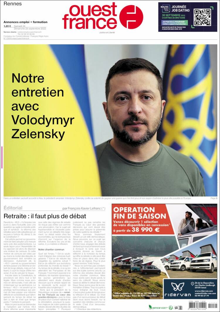 Portada de Ouest France (Francia)