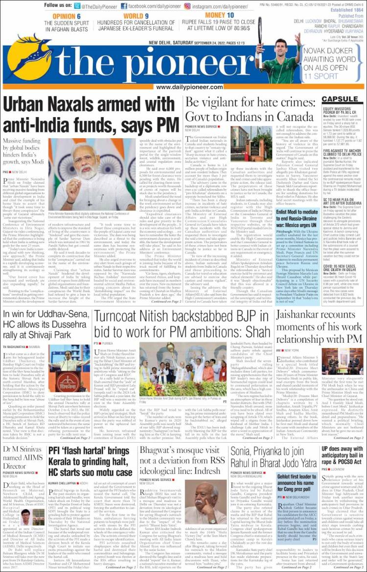 Portada de The Pioneer (India)