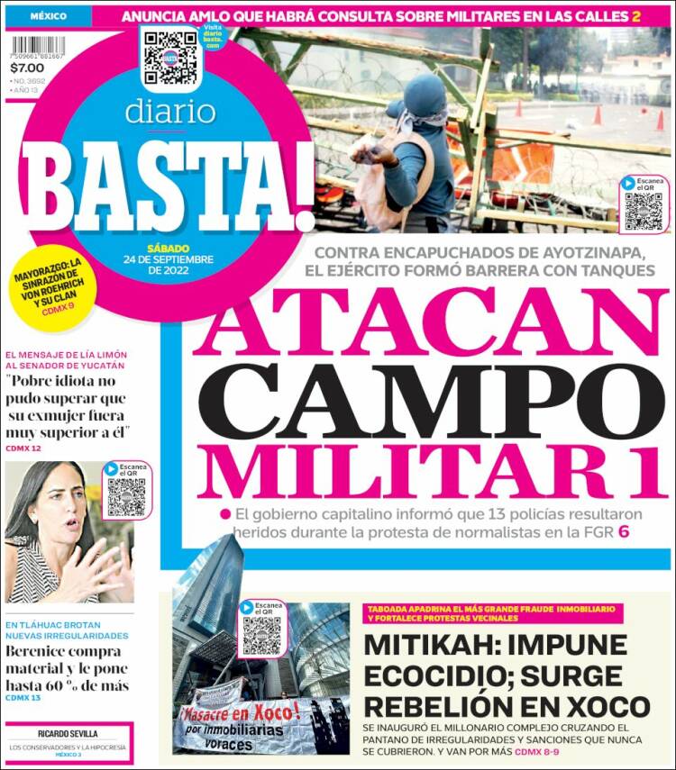 Portada de Diario Basta (México)