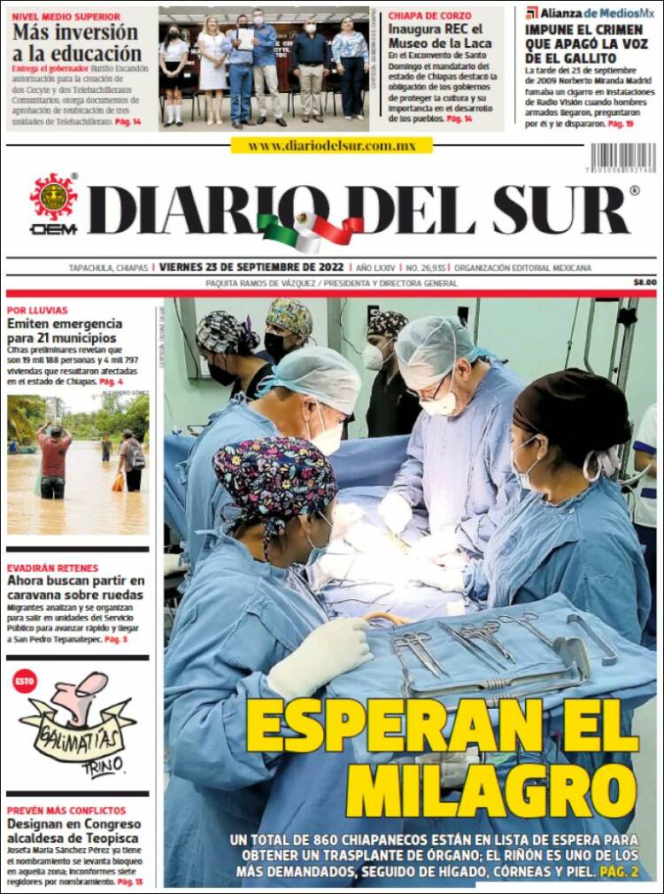 Portada de El Diario del Sur (México)