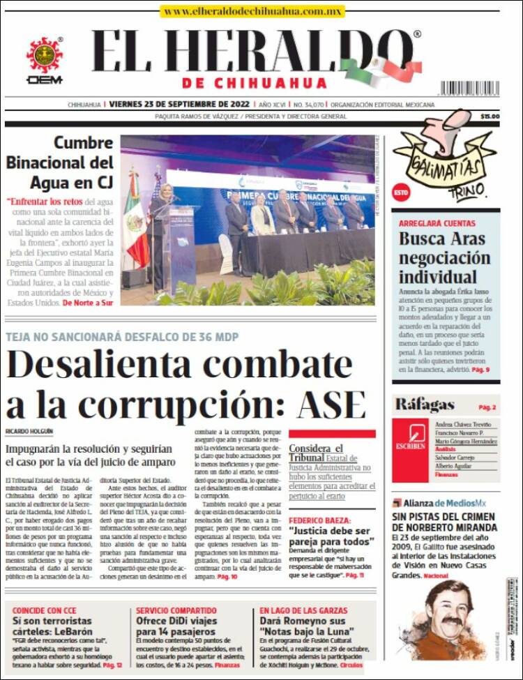 Portada de El Heraldo de Chihuahua (México)