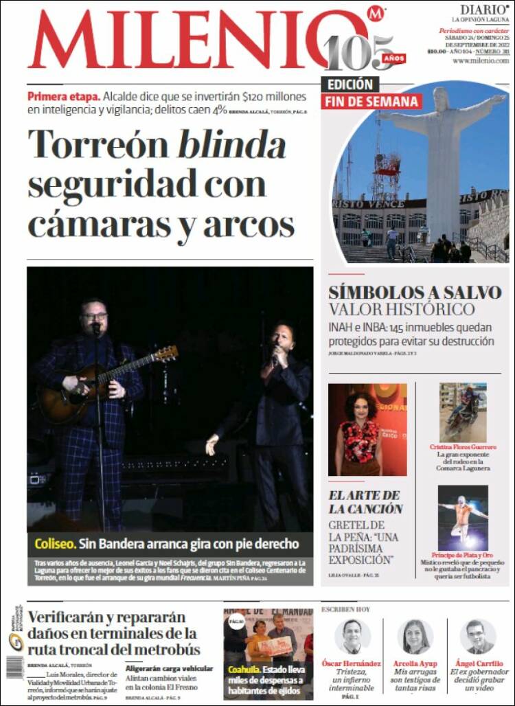 Portada de Milenio - Laguna (México)