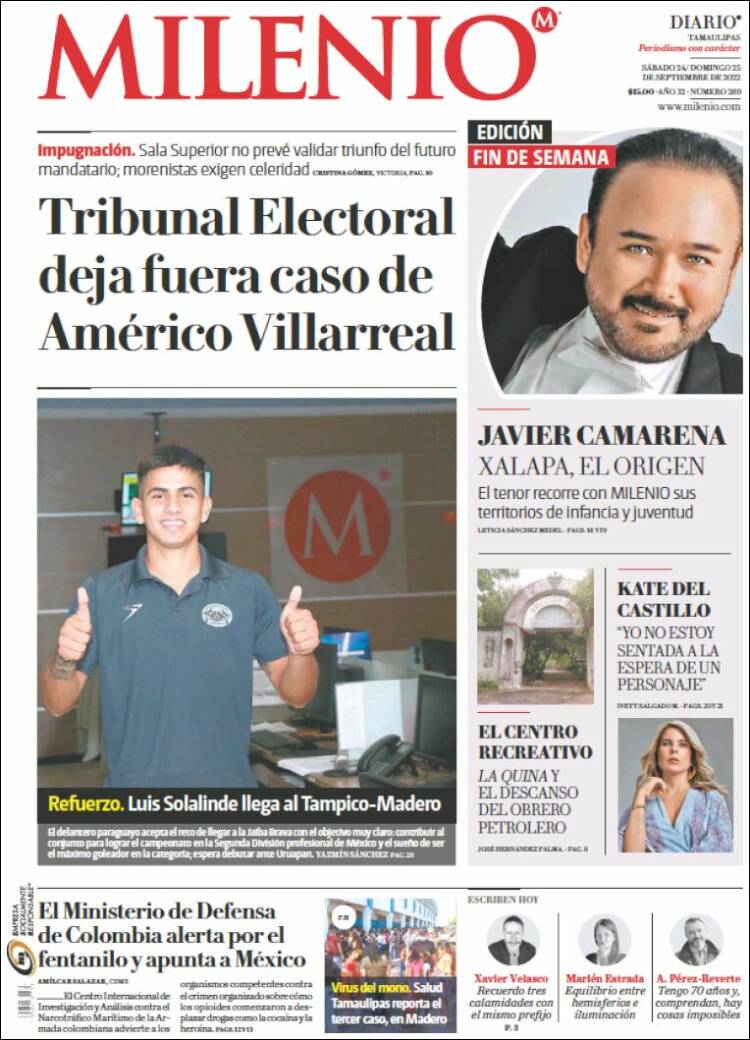 Portada de Milenio - Tamaulipas (México)