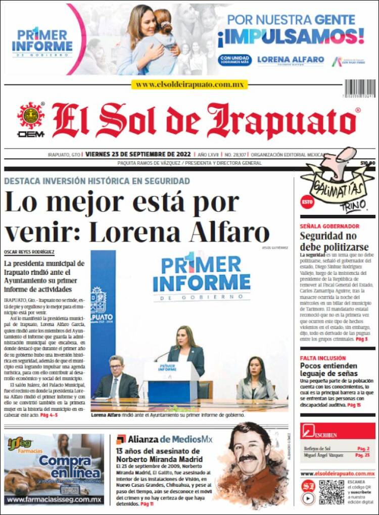 Portada de El Sol de Irapuato (México)