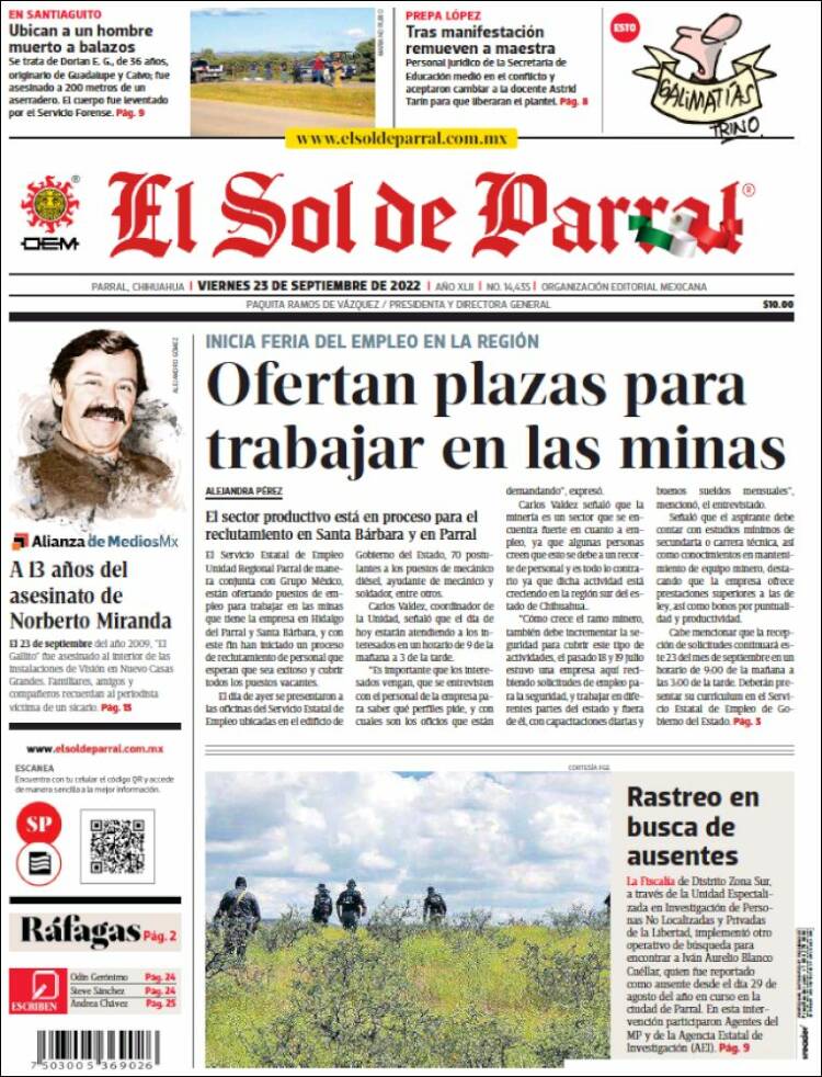 Portada de El Sol de Parral (México)