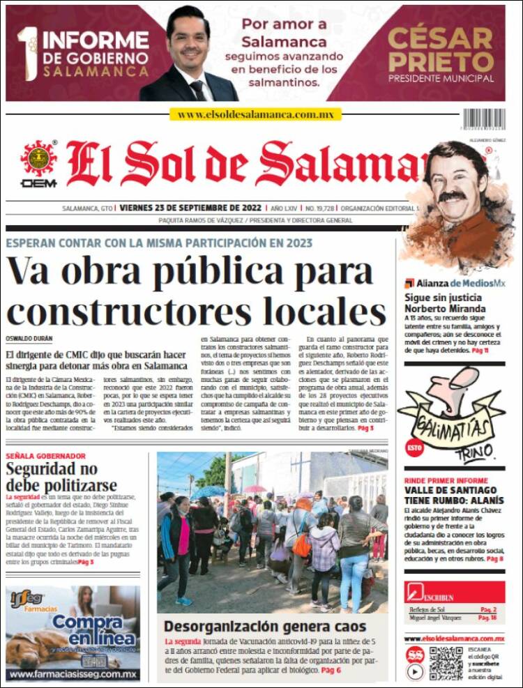 Portada de El Sol de Salamanca (México)