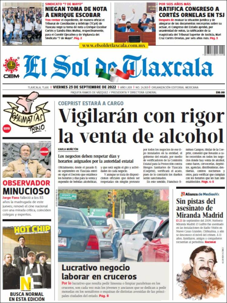 Portada de El Sol de Tlaxcala (México)