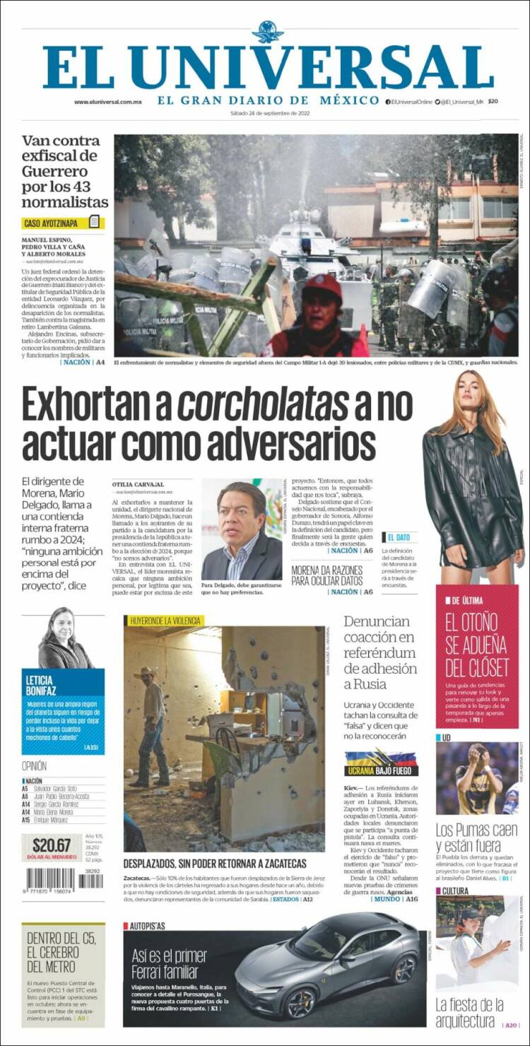 Portada de El Universal (México)