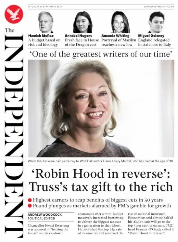 Portada de The Independent (Reino Unido)