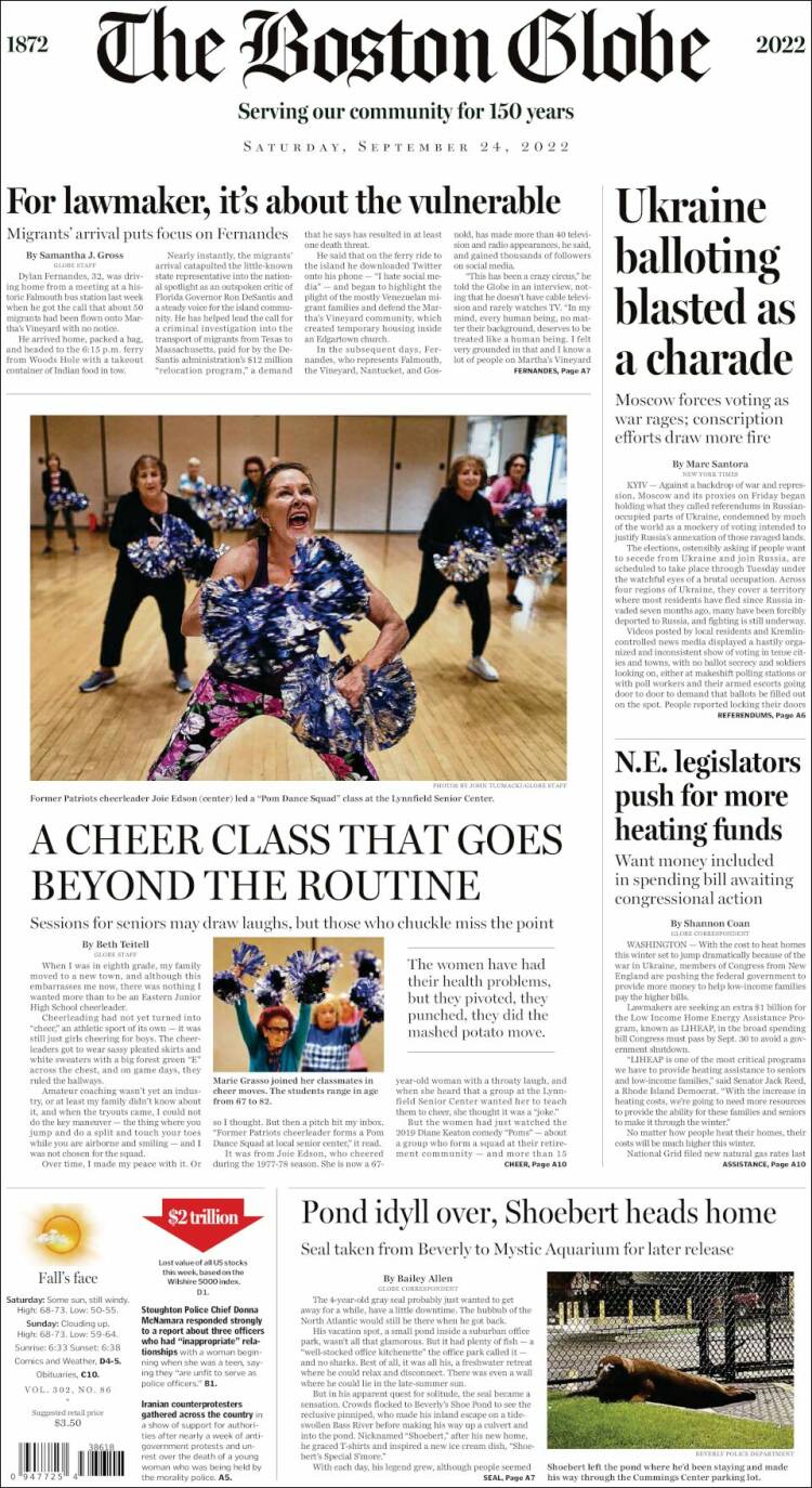 Portada de Boston Globe (USA)