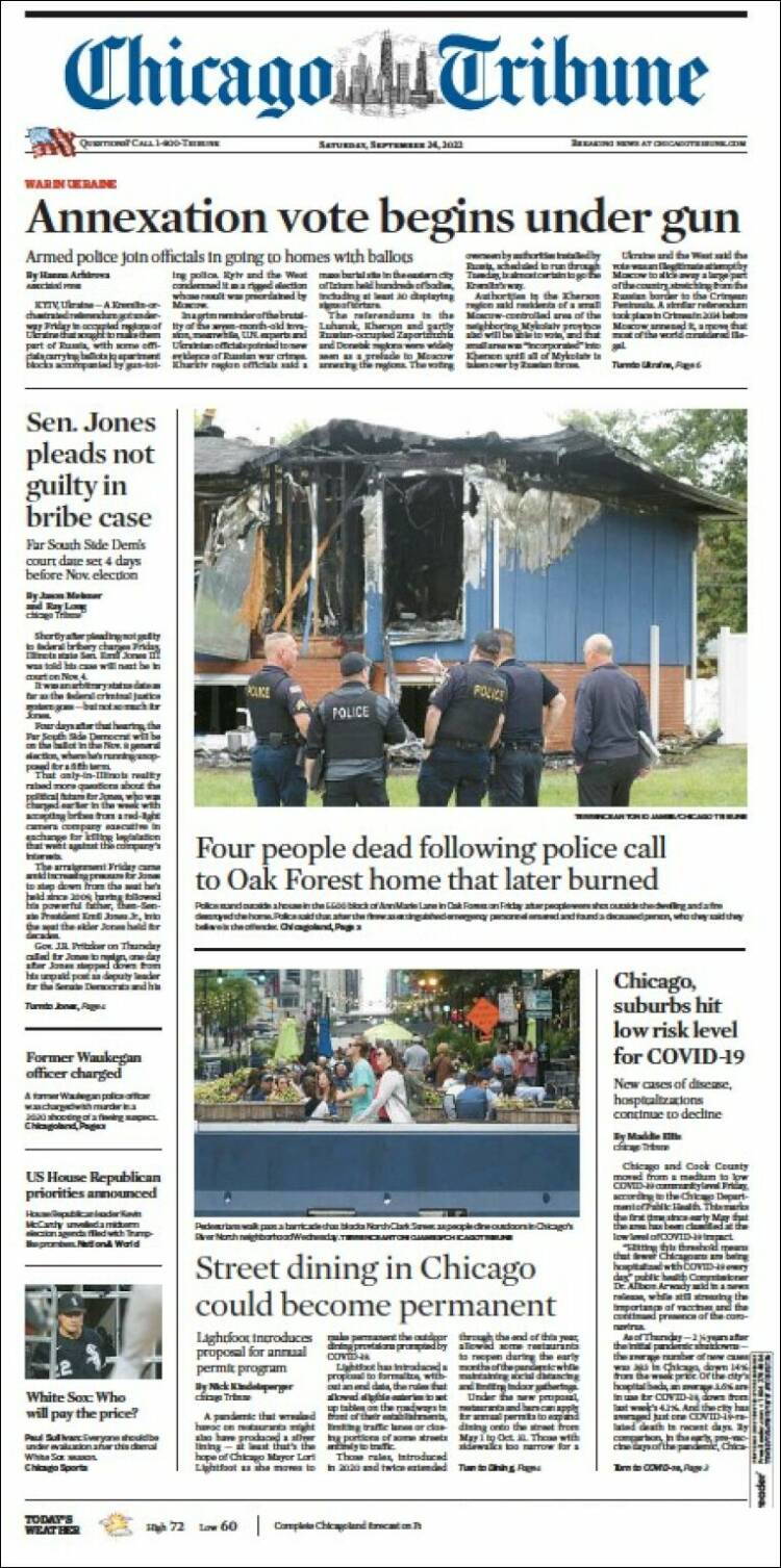 Portada de Chicago Tribune (USA)