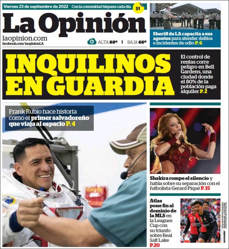 Portada de La Opinión (USA)