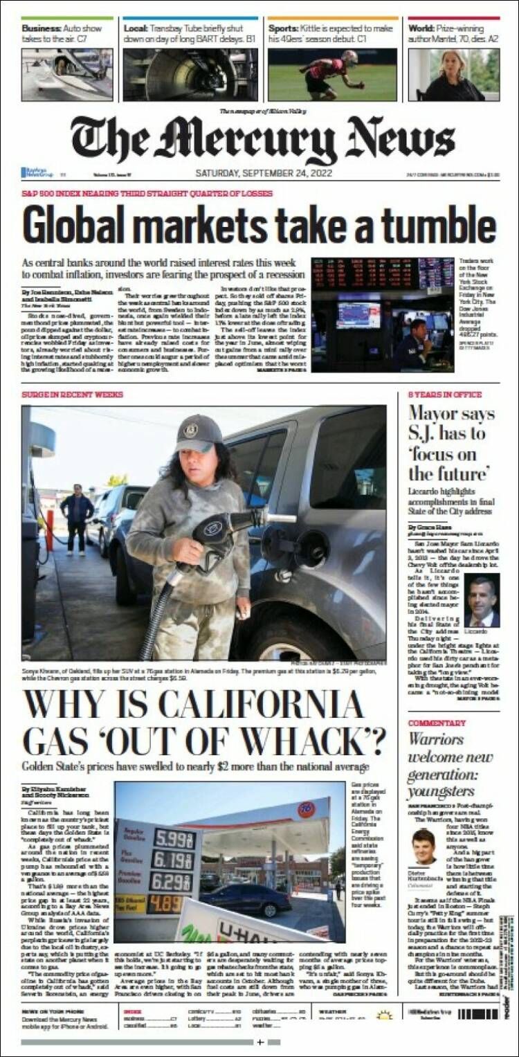 Portada de San Jose Mercury News (USA)