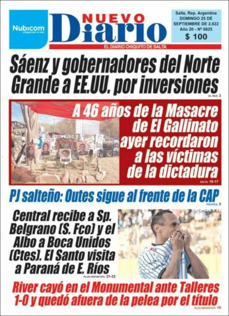 Portada de Nuevo Diario de Salta (Argentina)