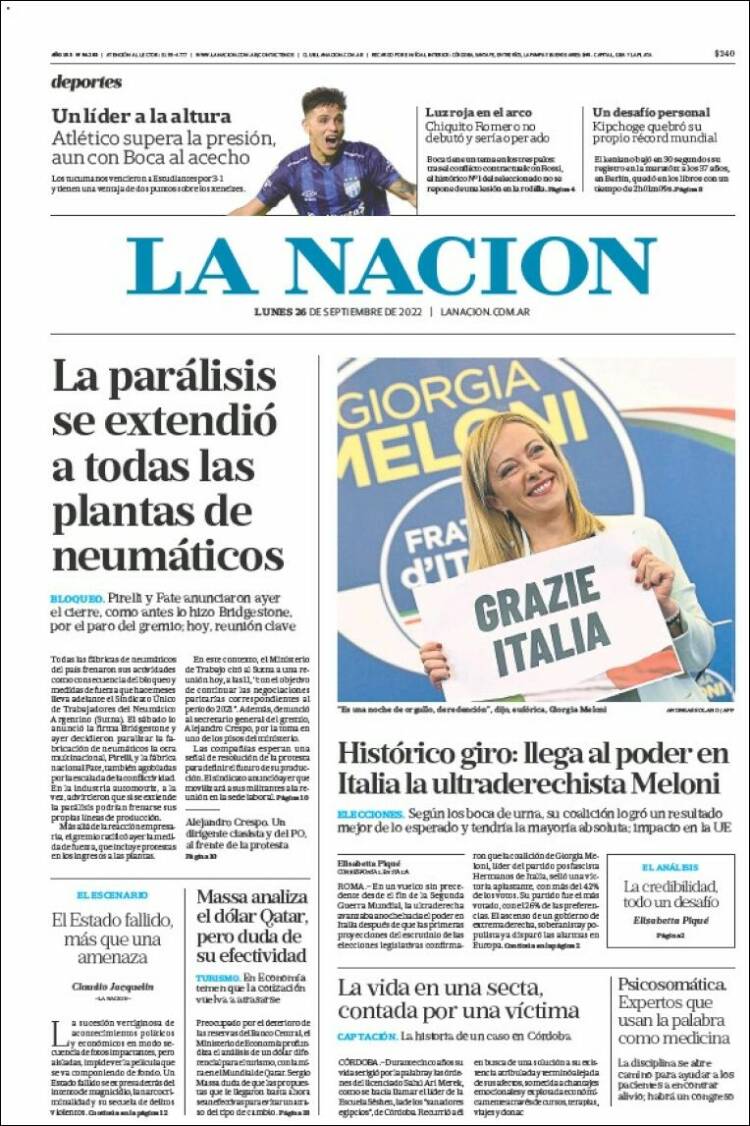 Portada de La Nación (Argentina)