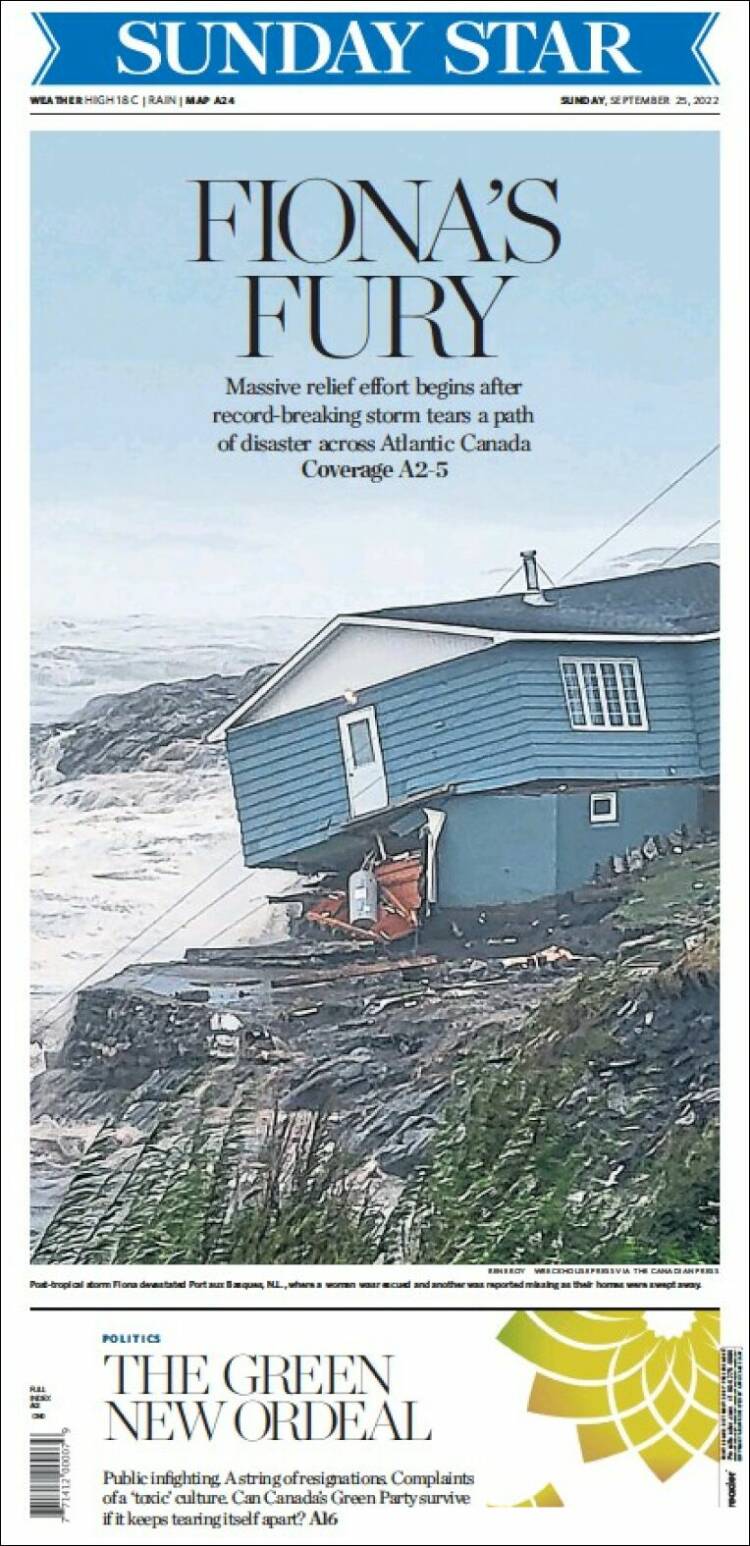 Portada de The Toronto Star (Canada)