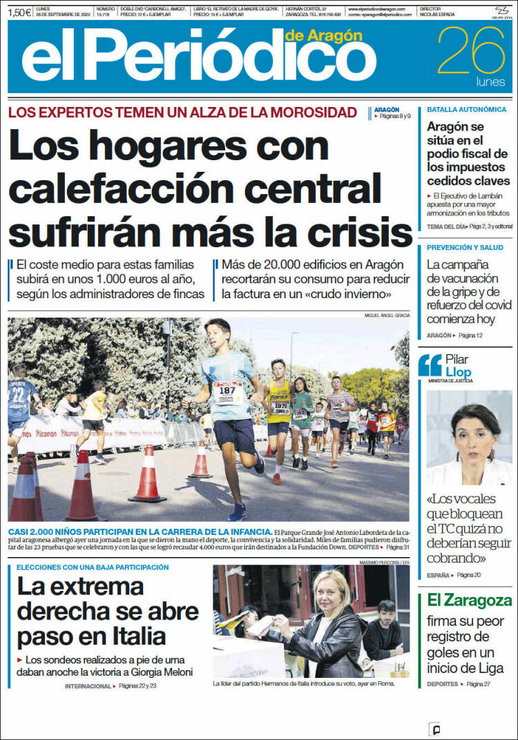 Portada de El Periódico de Aragón (Espagne)