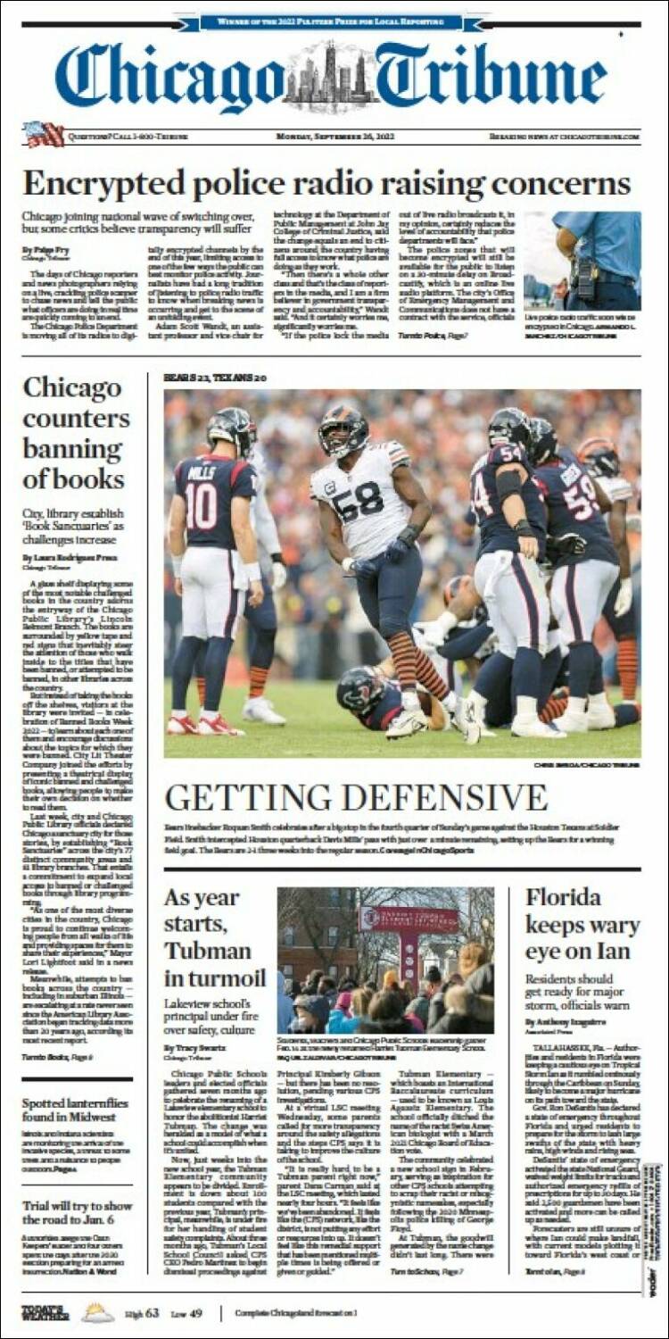 Portada de Chicago Tribune (USA)