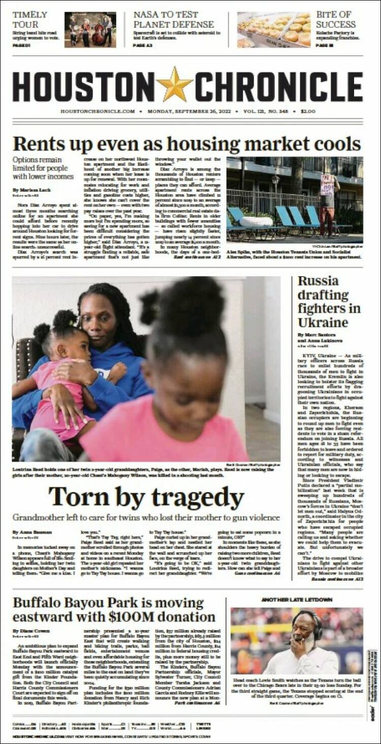 Portada de Houston Chronicle (USA)