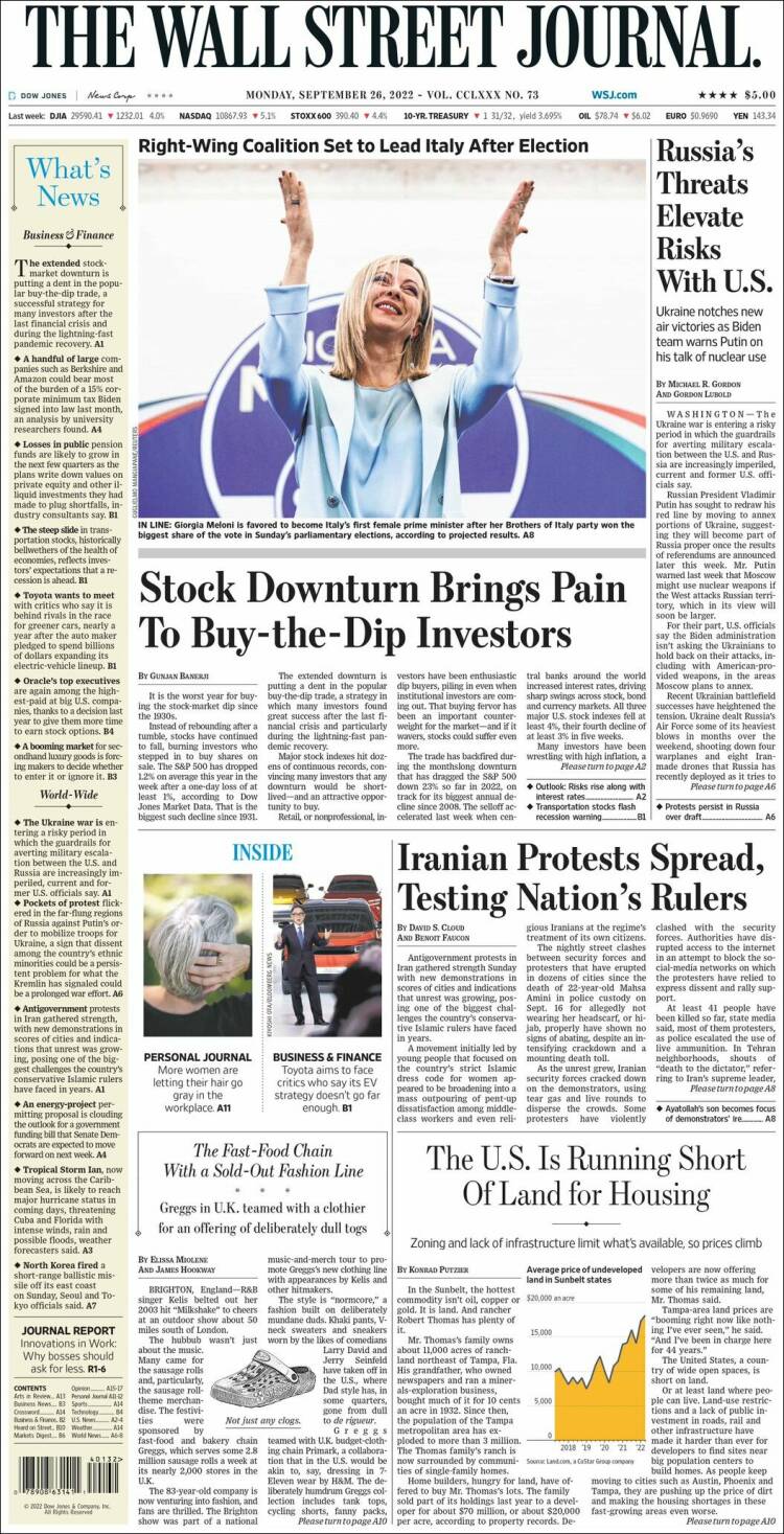 Portada de Wall Street Journal (États-Unis)