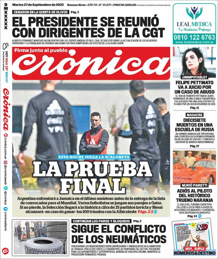 Portada de Crónica (Argentina)