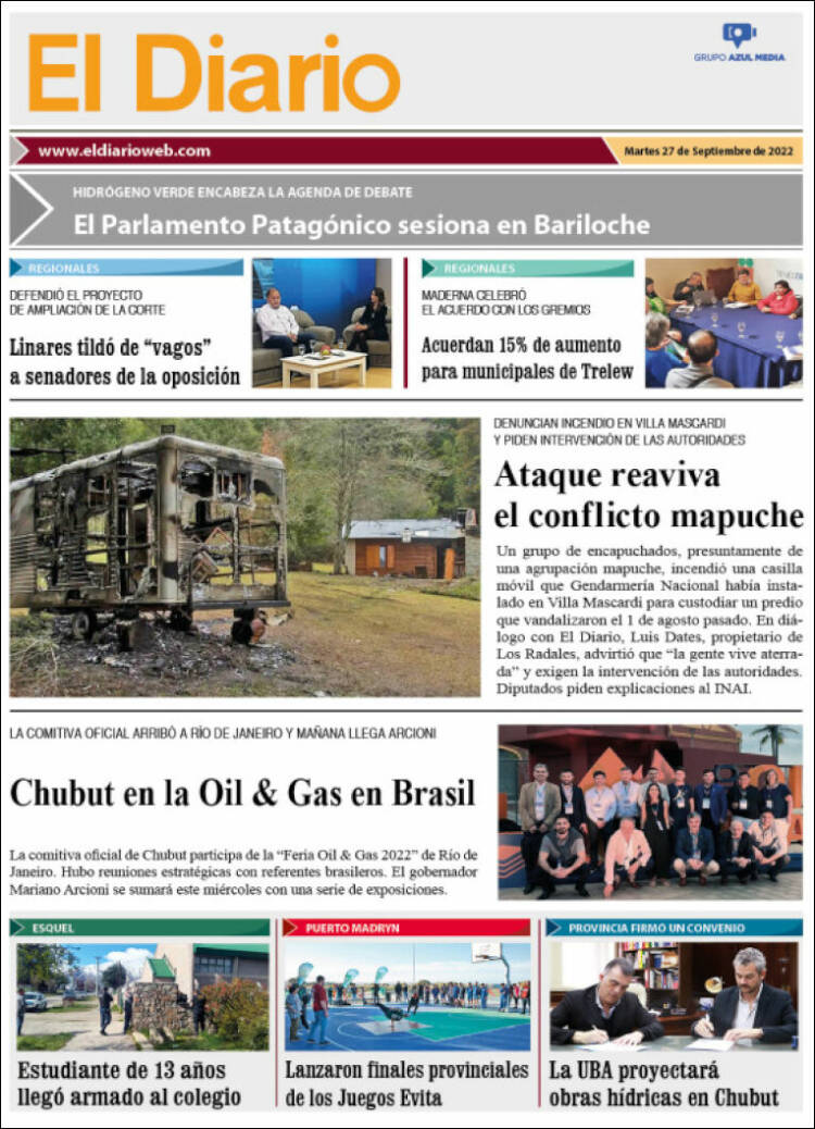 Portada de El Diario de Madryn (Argentina)