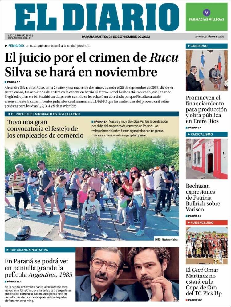 Portada de El Diario de Paraná (Argentina)