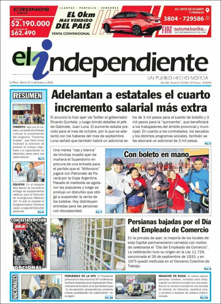 Portada de El Independiente (Argentina)