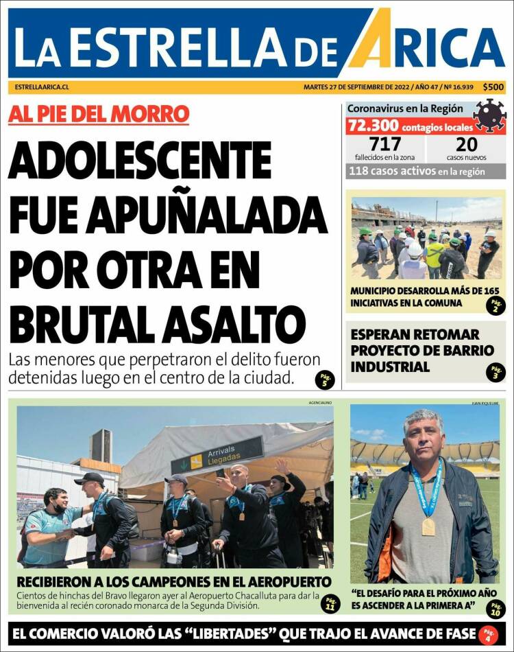 Portada de La Estrella de Arica (Chile)