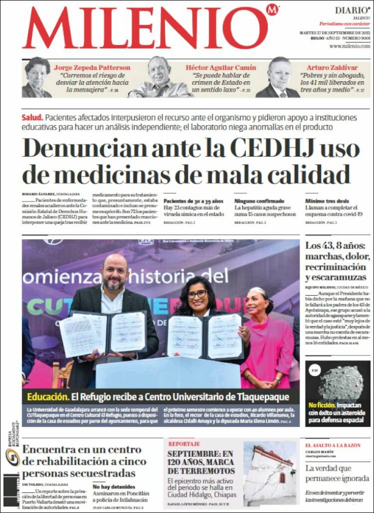 Portada de Milenio - Jalisco (México)