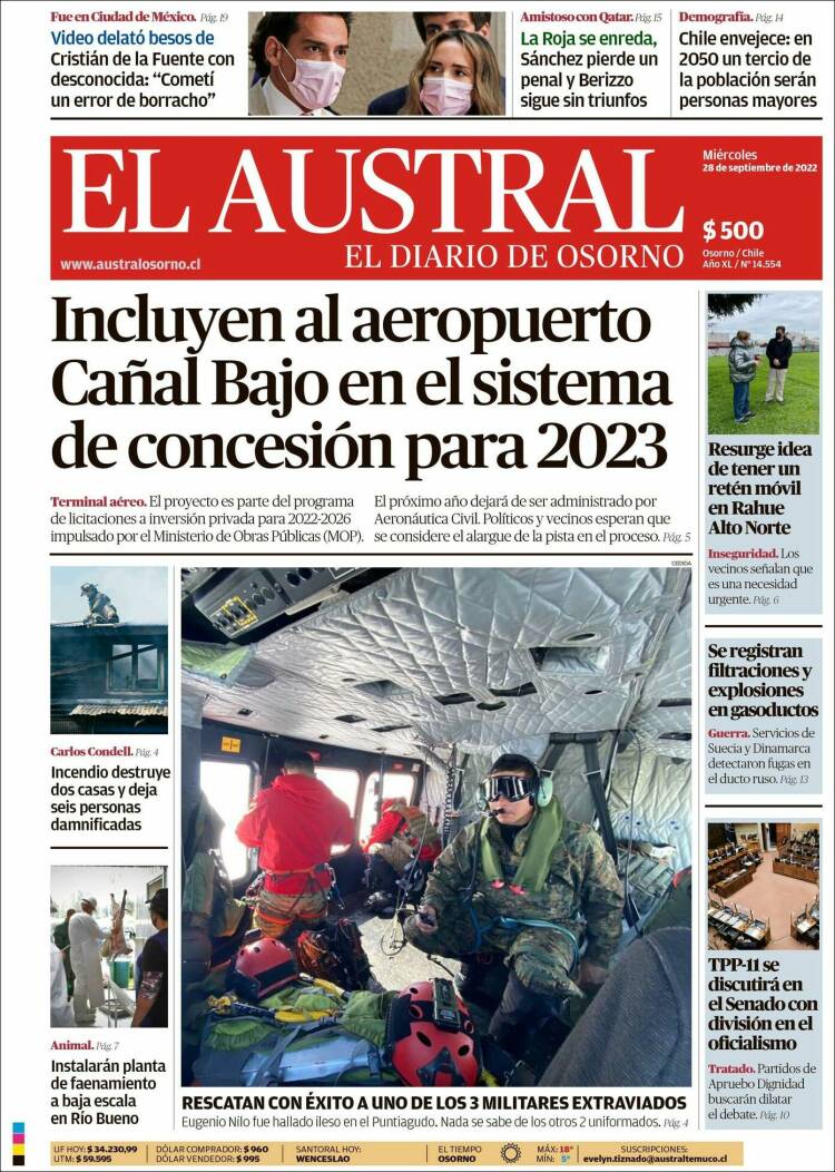 Portada de El Austral de Osorno (Chile)