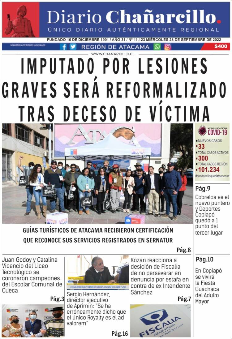 Portada de Diario Chañarcillo (Chile)