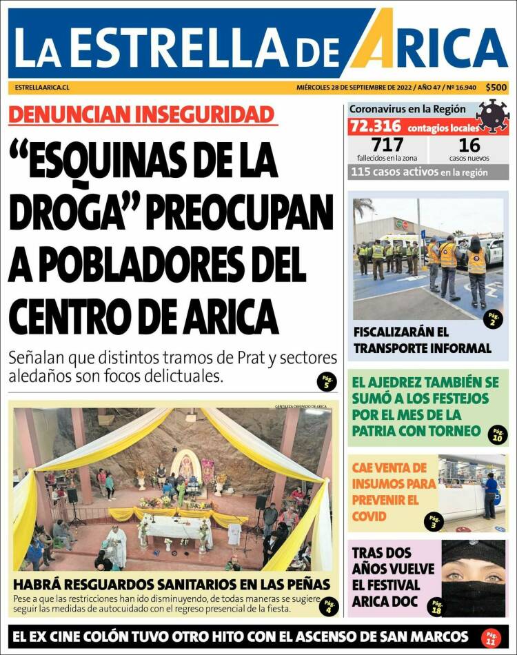 Portada de La Estrella de Arica (Chile)