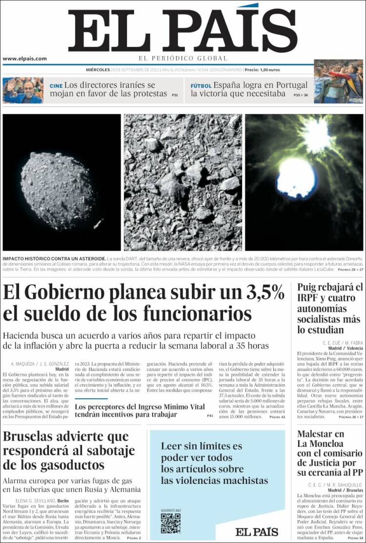 Portada de El País (España)