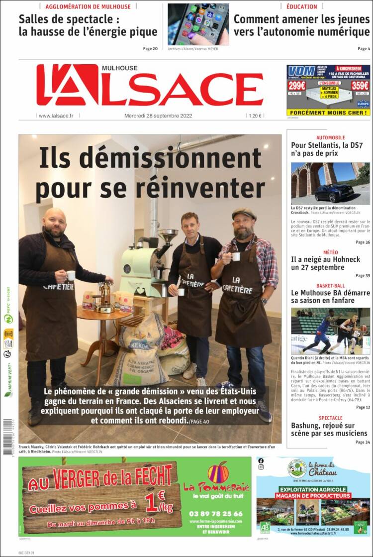 Portada de Journal L'Alsace (Francia)