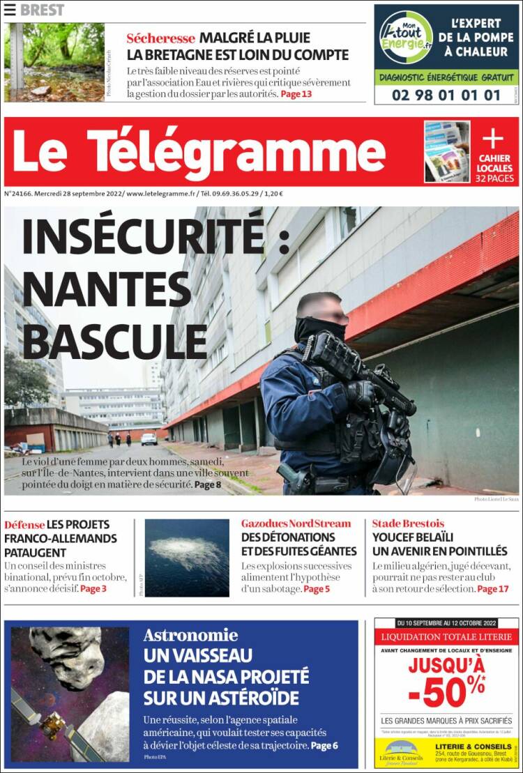 Portada de Télégramme (Francia)
