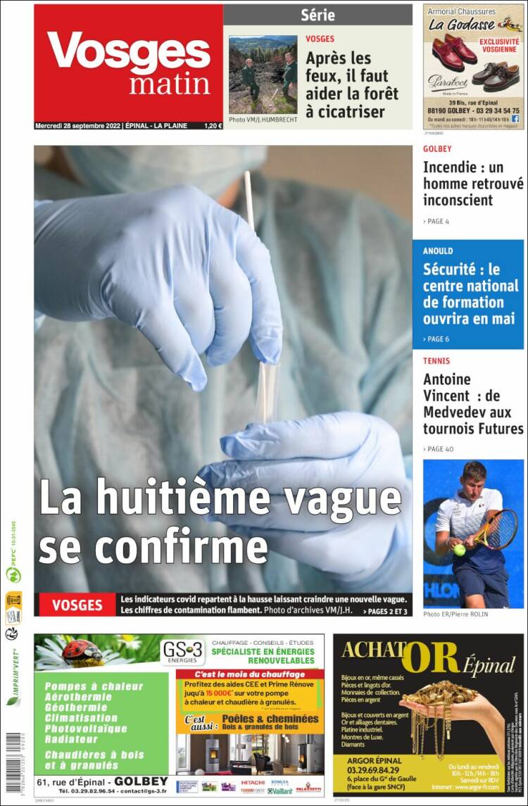 Portada de Vosges Matin (Francia)