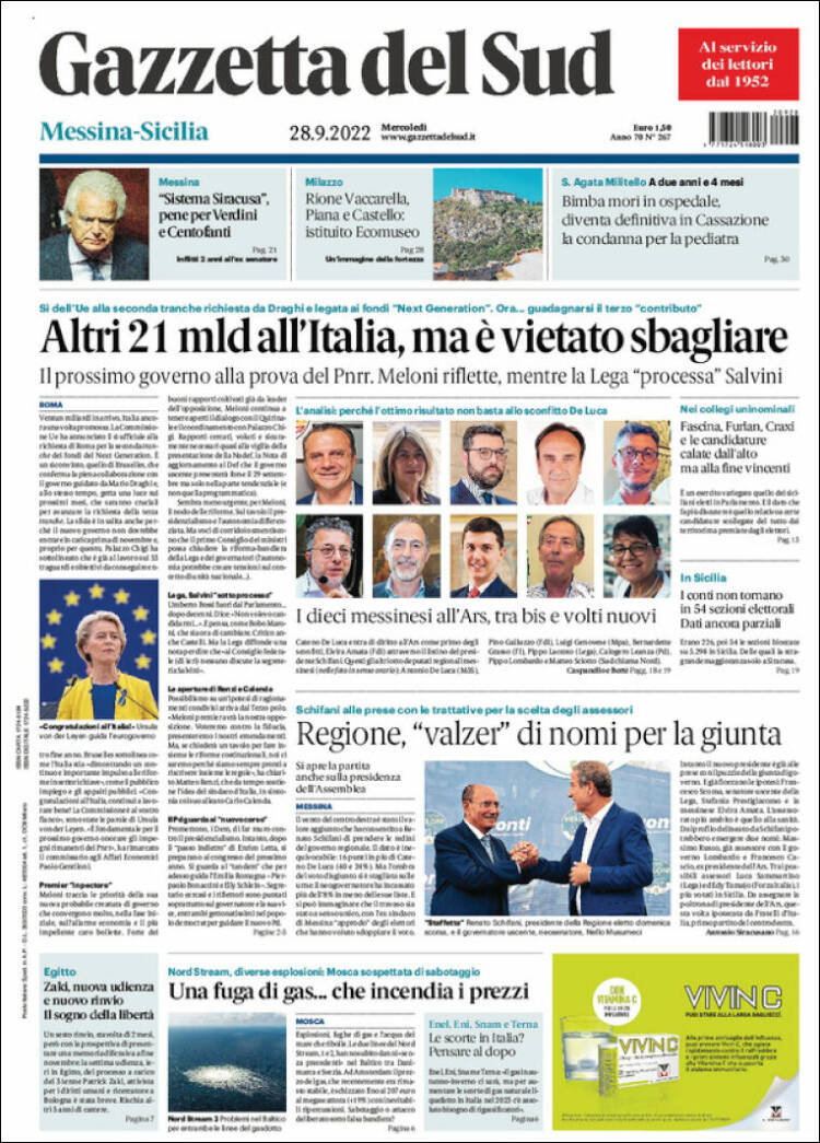 Portada de Gazzetta del Sud (Italia)