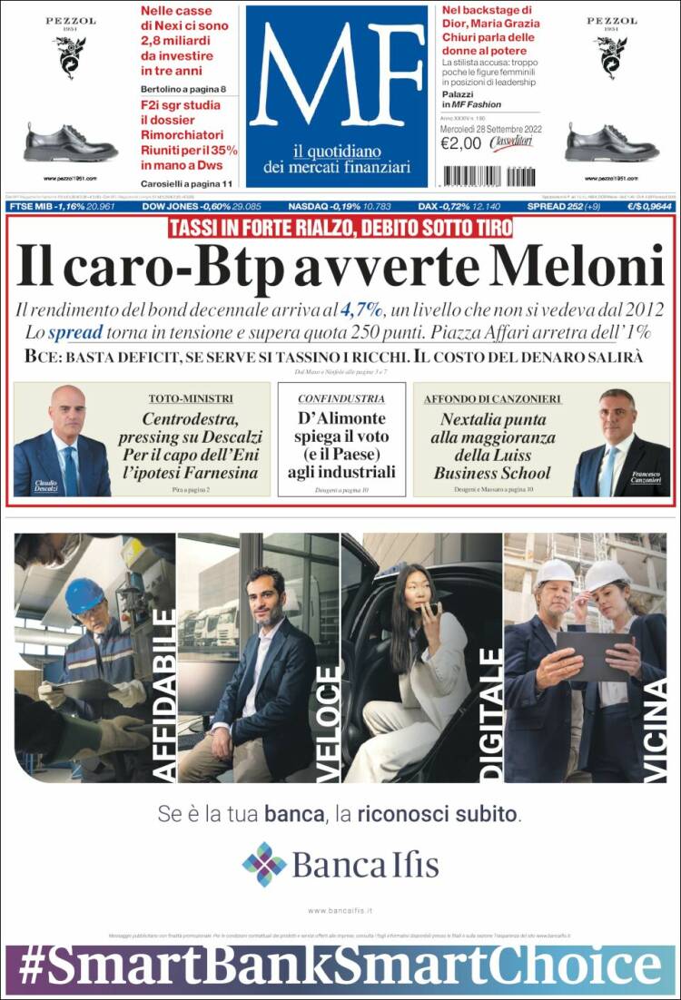 Portada de Milano Finanza (Italia)