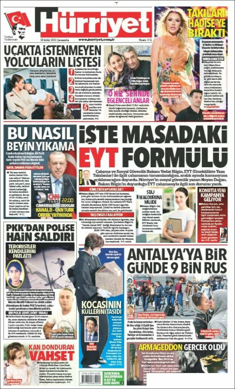 Portada de Hürriyet (Turqu&iacute;a)