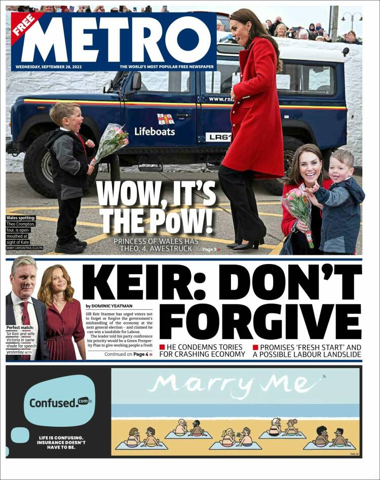 Newspaper Metro United Kingdom Newspapers In United Kingdom Wednesdays Edition September