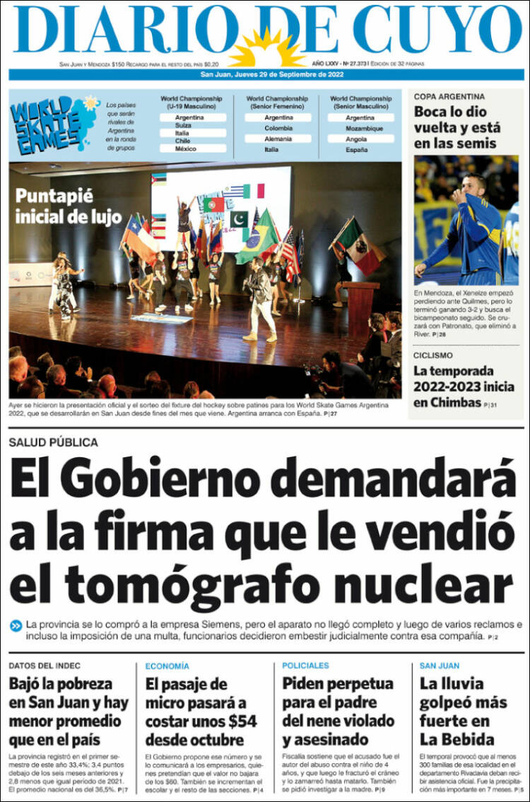 Portada de Diario de Cuyo (Argentina)