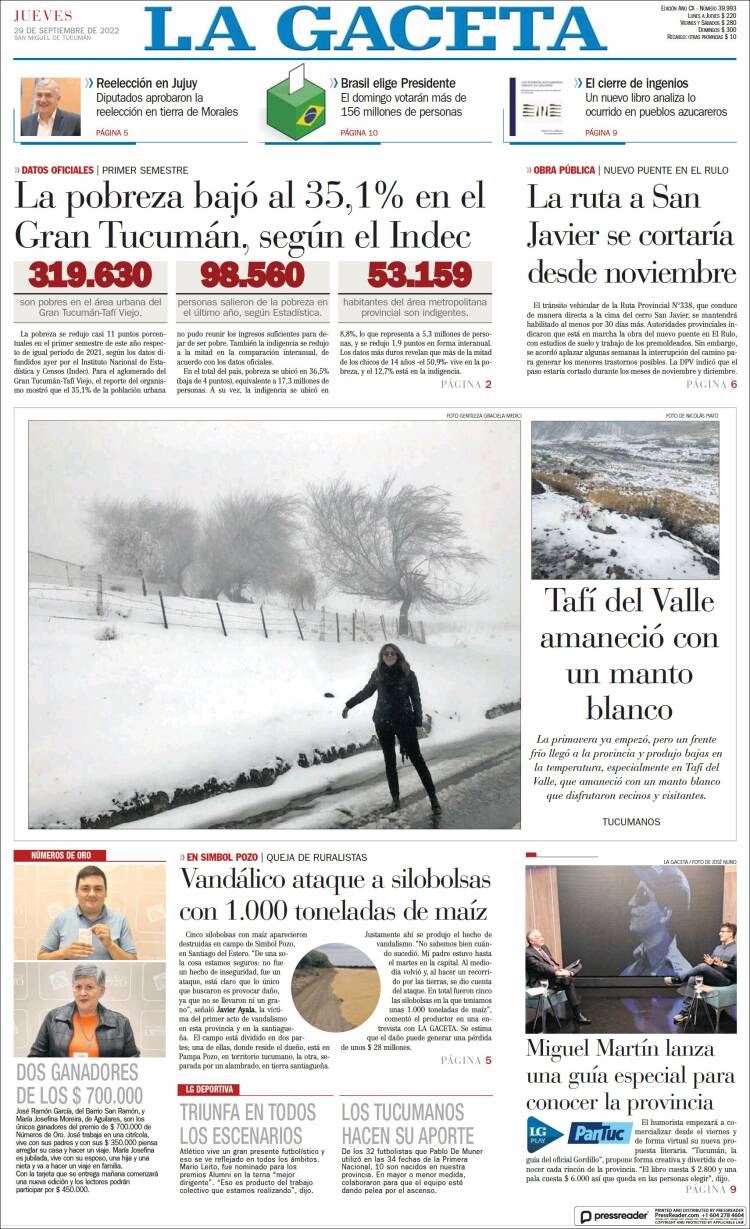 Portada de La Gaceta (Argentina)