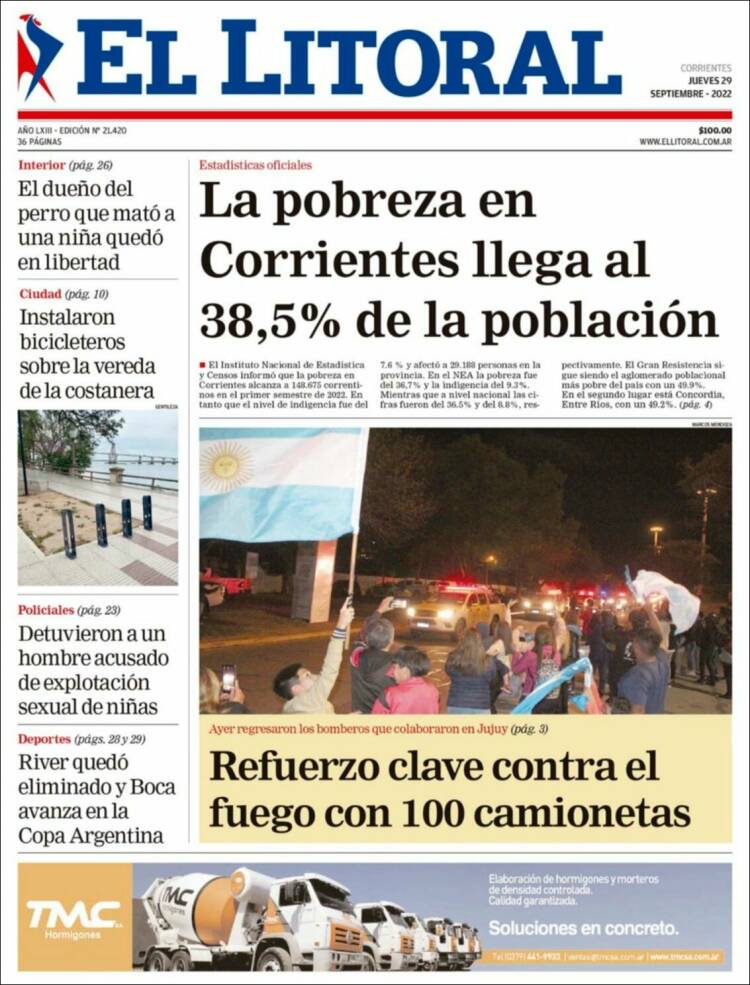 Portada de El Litoral Corrientes (Argentina)