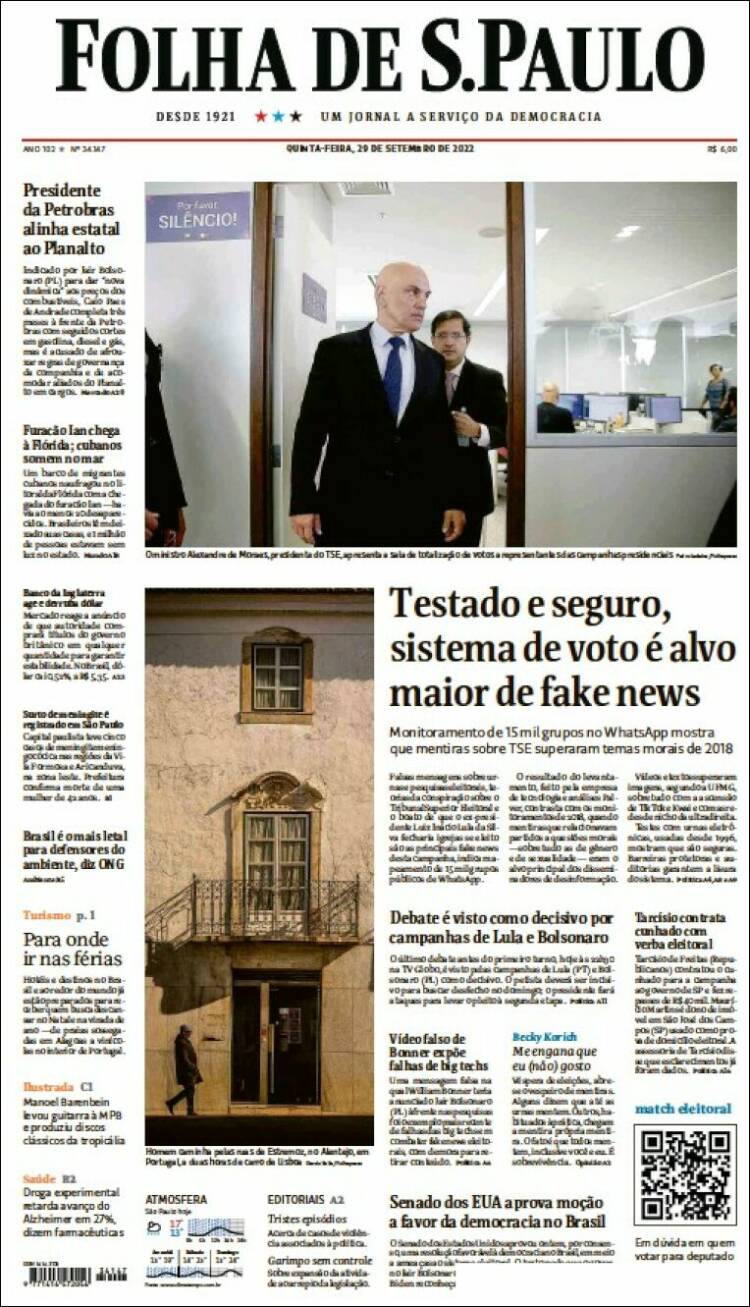 Portada de Folha de São Paulo (Brasil)