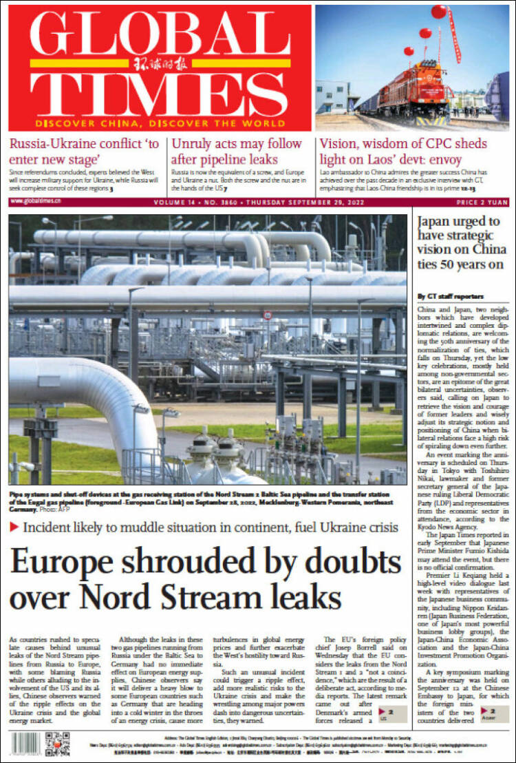 Portada de The Global Times (China)