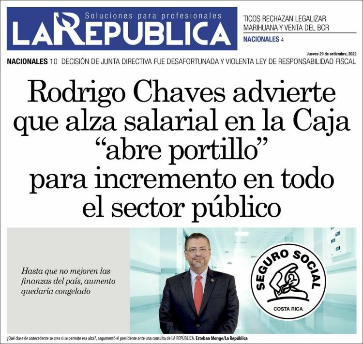 Portada de La República (Costa Rica)