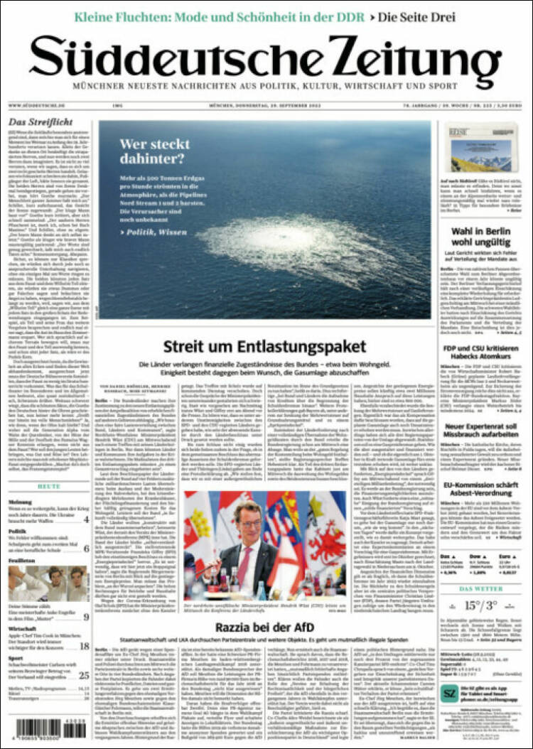 Portada de Sueddeutsche (Alemania)