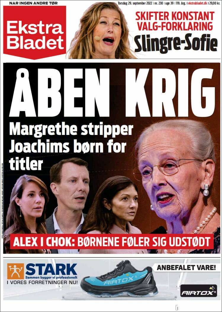 Portada de Ekstra Bladet (Dinamarca)